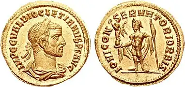 Aureus of Diocletian (r. 284–305) issued in Cyzicus c. 286–287