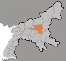 Map of South Pyongan showing the location of Pukchang