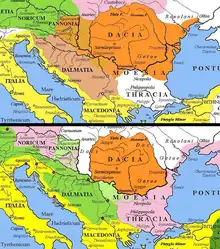 Image 56Top: territories controlled by the Dacian king, c. 50 BC; bottom: territories controlled by the Dacian king, circa year zero (from History of Romania)