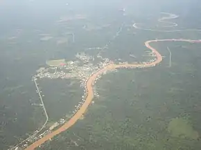 The aerial view of Dalat town. The great river seen here is the Batang Oya.