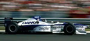 The Danka liveried Arrows A18 driven by Damon Hill at the 1997 Hungarian Grand Prix.