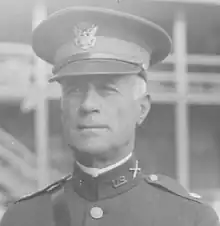 Head shoulders black and white photo of Daniel W. Hand in army dress uniform and cap, facing front