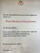 Certificate of the Danish Dragon Club