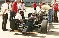 Danny Ongais in a Penske PC-16 chassis during the first week of practice for the 1987 Indianapolis 500.