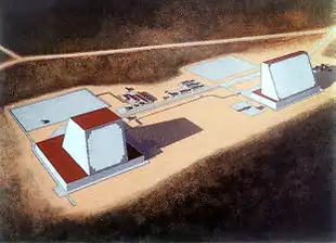 A US military artist's concept of a Daryal facility - transmitter on the left, receiver on the right