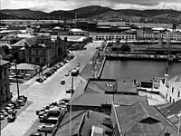 Prior to the development of the Hotel Grand Chancellor, Davey Street commenced at Hunter Street