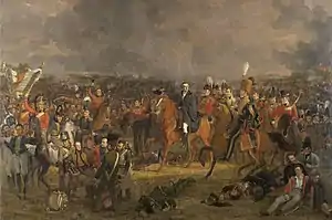 The Battle of Waterloo (detail, 1824), showing, e.g., the Duke of Wellington, King William of Orange and the wounded Prince of Orange