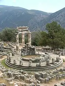 View of the archeological site of Delphi