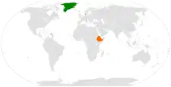 Map indicating locations of Denmark and Ethiopia