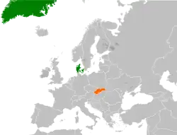 Map indicating locations of Denmark and Slovakia