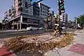 Piled flower at a street intersection