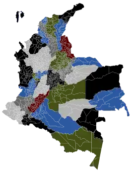 Departments of Colombia with municipalities