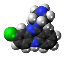 Space-filling model of the desmethylclozapine molecule