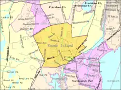 Map of Wakefield-Peacedale with its boundaries in 2000