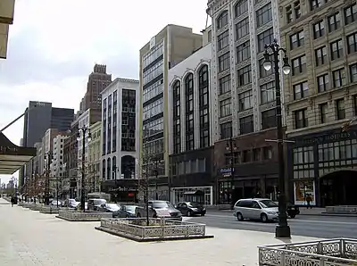 Historic Merchants Row on Woodward is a block north of the Compuware World Headquarters