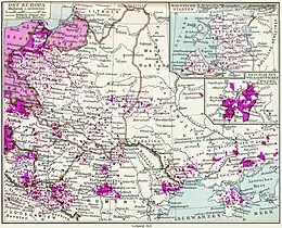 Distribution of ethnic Germans in Central and Eastern Europe in 1925, also highlighting German settlements in the Kingdom of Romania