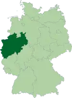 Map of Germany: Position of North Rhine-Westphalia highlighted