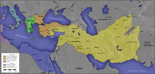 Image 57The major Hellenistic realms included the Diadoch kingdoms:  Kingdom of Ptolemy I Soter  Kingdom of Cassander  Kingdom of Lysimachus  Kingdom of Seleucus I Nicator  EpirusAlso shown on the map:  Greek colonies  Carthage (non-Greek)  Rome (non-Greek)The orange areas were often in dispute after 281 BC. The Attalid kingdom occupied some of this area. Not shown: Indo-Greek Kingdom. (from History of Greece)