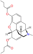 Chemical structure of dibutyrylmorphine.