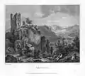 Ruins of Neideck, 1858 steel engraving