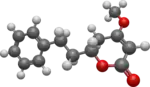 An accurate three dimensional representation of the molecule of Dihydrokavain in ball-and-stick forma