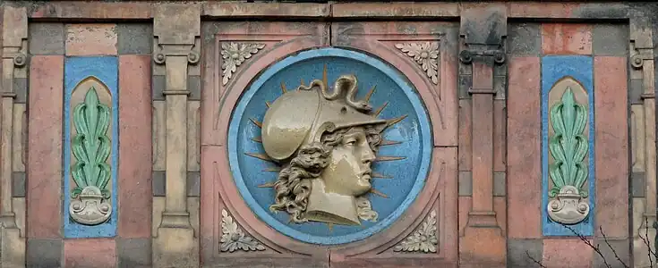 Neoclassical polychrome medallion on the facade of the Lycée Carnot, Dijon, designed by Arthur Chaudouet, 1885-1893