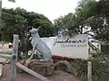 Dingo statue, Jandowae, Queensland, Australia. Jandowae is home of the Dingo Barrier fence, the longest man made fence in the world. Sculpture in steel by Andy Scott.