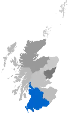 Map showing Glasgow Diocese as a coloured area around south-west Scotland