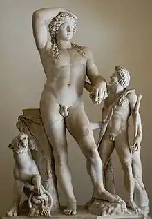 Dionysus drunk with a satyr and a dog, Roman copy.