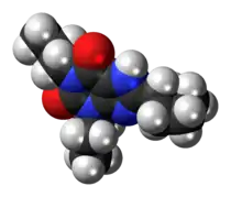 Space-filling model of the dipropylcyclopentylxanthine molecule