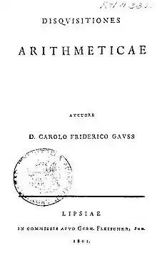 Title page of Gauss' magnum opus, Disquisitiones Arithmeticae (1801)