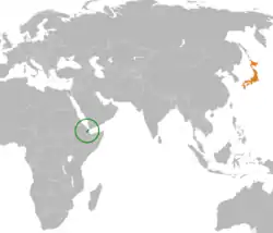 Map indicating locations of Djibouti and Japan