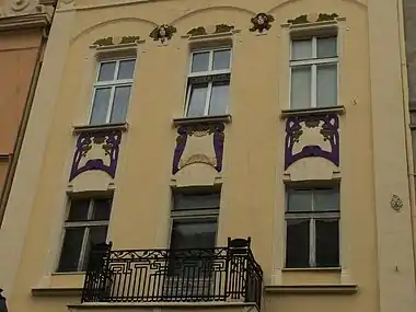 Colored adornements on the facade