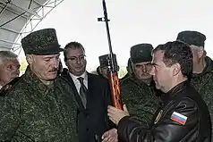 President of Belarus Alexander Lukashenko wearing an EMR uniform in a meeting with President of Russia Dmitry Medvedev in 2009