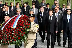 President Dmitry Medvedev laying a wreath at the Eternal Flame monument.