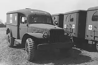 Awaiting shipment from the Dodge factory, April 1943.