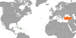 Map indicating locations of Dominican Republic and Turkey