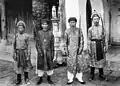 Officials of the Nguyen Dynasty in the 19th century wearing turbans in Hue Imperial Citadel.