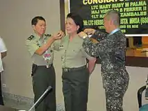 Dr Mary Ruby M Palma of the Quezon City, Gender and Development Resource and Coordinating Office is donned with rank of lieutenant colonel in the reserve force, Philippine Army.