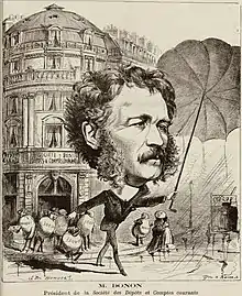 Caricature of Armand Donon, président de la Société des Dépôts et Comptes Courants by J B Humbert in the 23 October 1873 issue