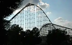 Image 33Dorney Park & Wildwater Kingdom's Steel Force and Thunderhawk roller coasters in Allentown; Steel Force is the eighth-longest steel roller coaster in the world with a first drop of 205 feet (62 m) and a top speed of 75 miles per hour (121 km/h). (from Pennsylvania)