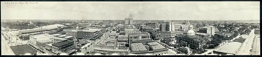 Panorama of Downtown Tampa taken in 1913 showing the old Hillsborough county Courthouse on right.