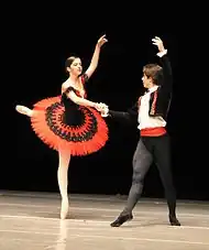 Dancer wearing a pancake tutu in the Grand Pas de deux from Don Quixote