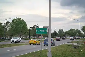 Westbound West Sand Lake Road as it enters Dr. Phillips