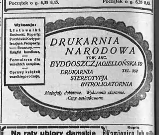 Advertising for Drukarnia Narodowa in 1923