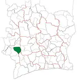 Location in Ivory Coast. Duékoué Department has retained the same boundaries since its creation in 1988.