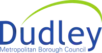 The word Dudley in blue text with a green arc over the top of the word.