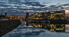 Marina and office buildings at Blue Hour