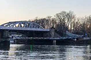 Completed Dukes Meadows Footbridge seen below Barnes Railway Bridge