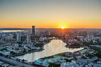 View of Yekaterinburg-City and the Iset River from Vysotsky